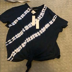 Olivaceous navy tie dye tie front t shirt NWT